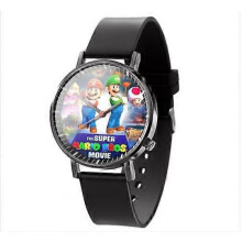 (Mario-3) Super Mario Bros Movie Watch Luigi Wristwatch Leather Printing Watch Cartoon Quartz Electronic Watch Toy Birthday Party Gift New