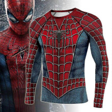 (M) Spider Man Men's Tight Fit Sports Training Long Short Sleeve T-shirt