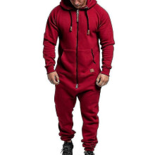 (XL, Wine Red) Men Onesie Hoodie Zip Jumpsuit Winter Casual Hooded Romper Playsuit