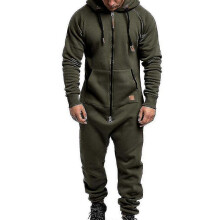(2XL, Army Green) Men Onesie Hoodie Zip Jumpsuit Winter Casual Hooded Romper Playsuit