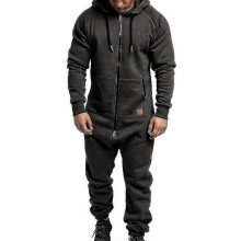 (3XL, Dark Grey) Men Onesie Hoodie Zip Jumpsuit Winter Casual Hooded Romper Playsuit