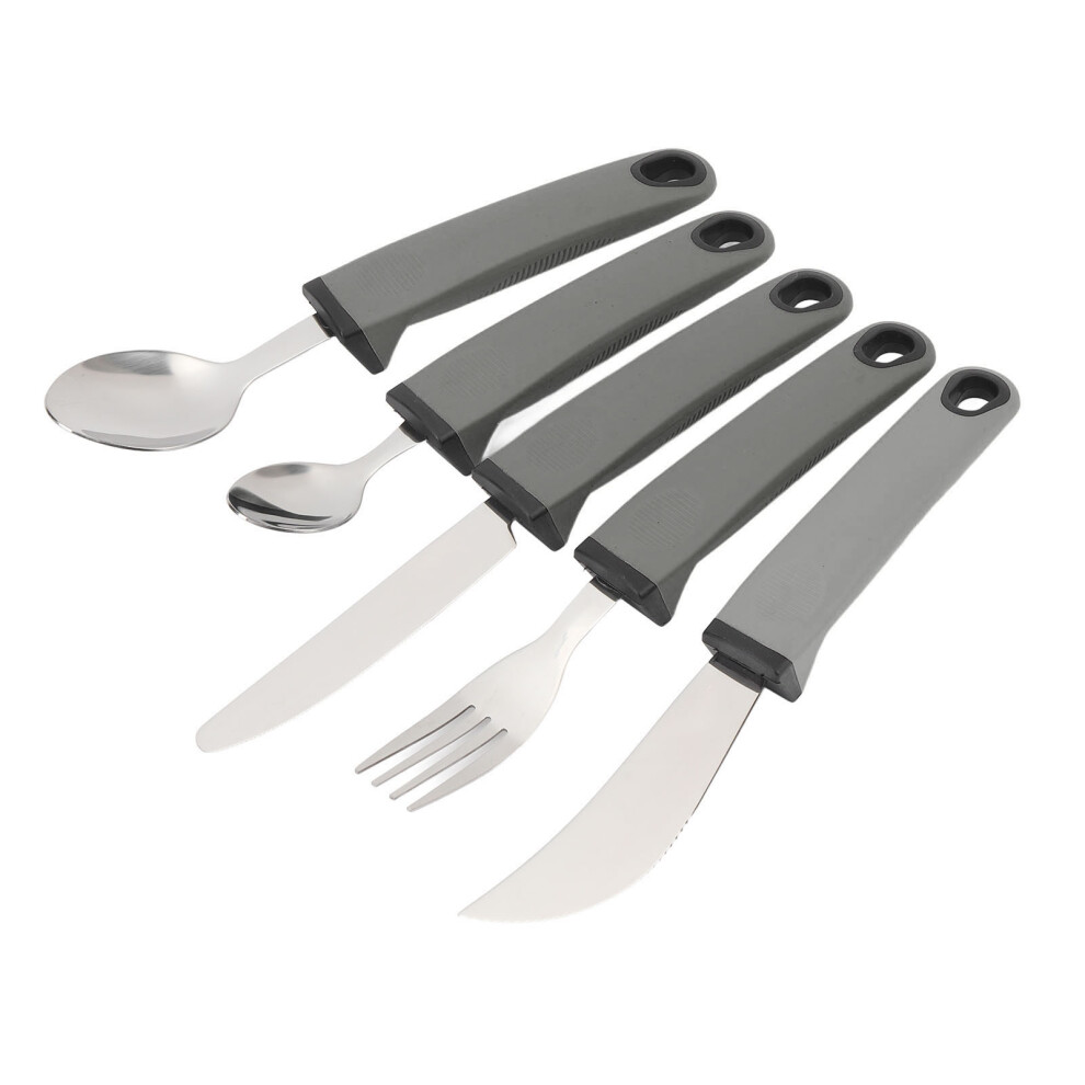 Grey 5Pcs Adaptive Cutlery Set For Elderly, Anti-Shake, Non-Slip