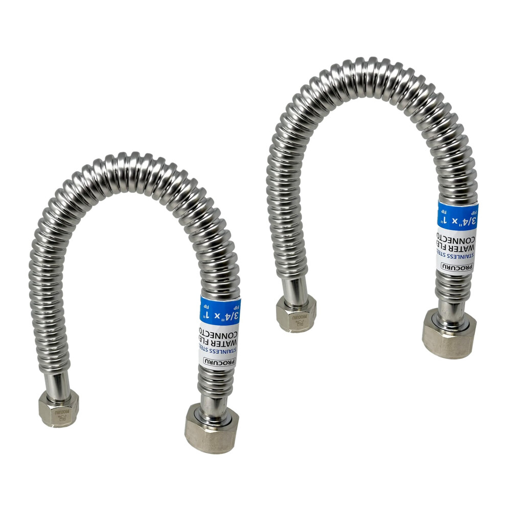 Procuru 2-Pack 3/4"""" Fip X 1"""" Fip X 18"""" (1.5Ft) Stainless Steel Water Heater Flex Connector Certified Safe (6Wba18-2P) 810162572266