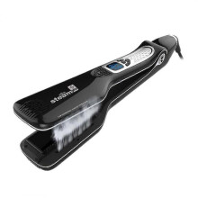 (AU, black) Steam Hair Straightener Professional Flat Iron Straightening Brush Electric Hair Heating Brush Ceramic Hair Iron Straightener