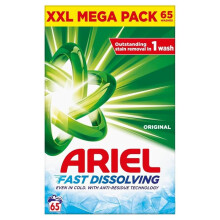 Ariel Original Washing Powder - 65 Washes: Brilliant Whites & Colors, Superior Stain Removal, Low-Temp Deep Cleaning