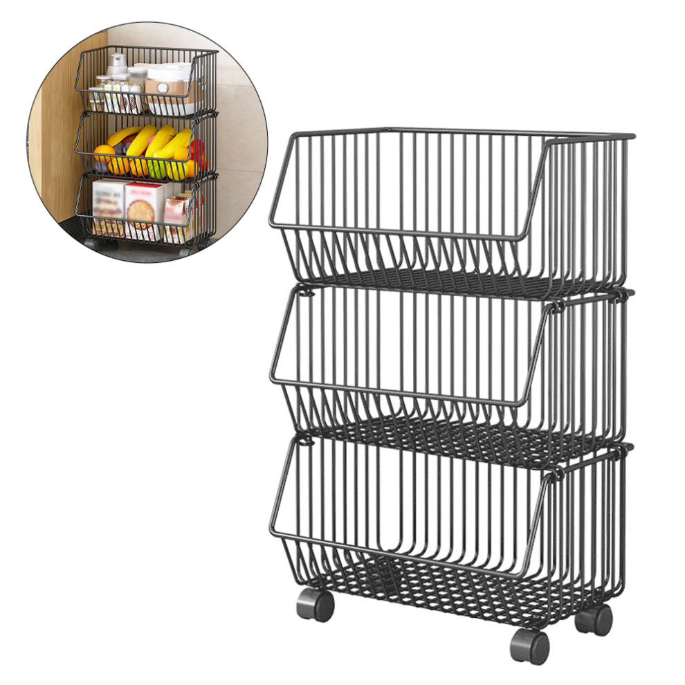 Multi-Purpose Carbon Steel Kitchen Organizer with Wheels Black