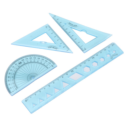 Ruler Kit FourPiece Soft Plastic Transparent Blue 1