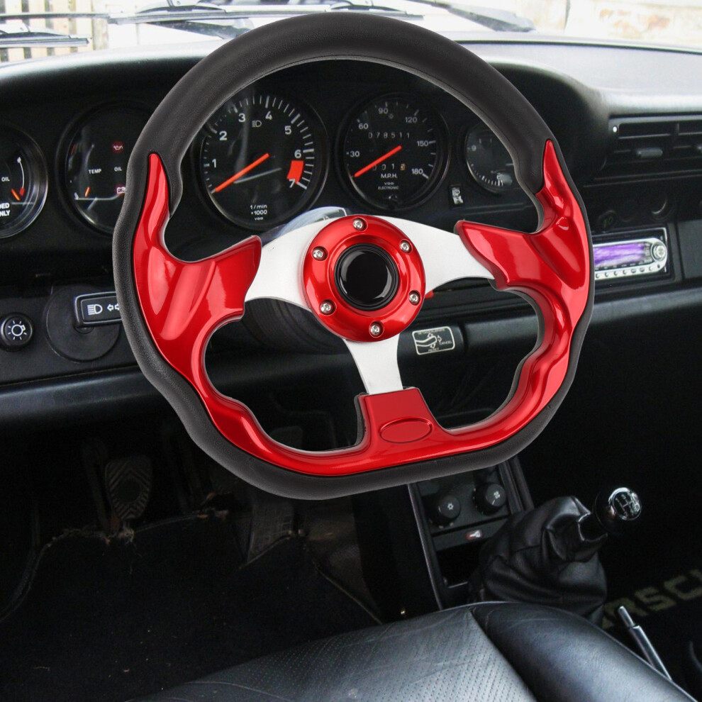 13In Pu Racing Steering Wheel Easy Install Impact Proof Grip Red 8721331174148