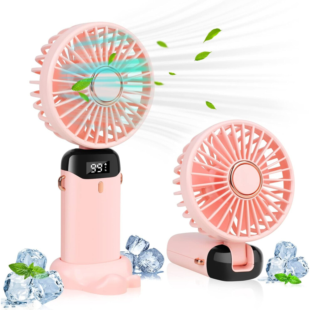Portable Handheld Fan, 4000mAh Mini USB Rechargeable Fan with Digital Display(Pink)-image-OPC-PJ9N5Z7-NEW