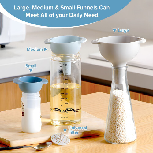 4 in 1 Plastic Kitchen Funnels with Detachable Strainer Filter,Oil Funnel 1