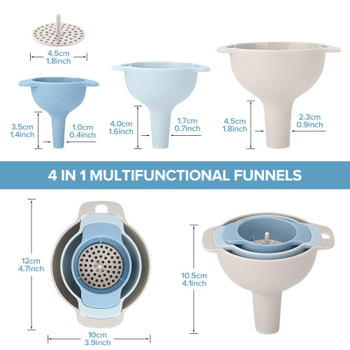 4 in 1 Plastic Kitchen Funnels with Detachable Strainer Filter,Oil Funnel 2