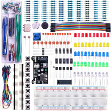 Verbeterde elektronica-kit met voedingsmodule, jumperdraden, precisiepotentiometer en breadboard met 830 aansluitpunten voor Arduino UNO R.