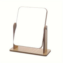 1pc Desktop Makeup Mirror With Wooden Bracket, Dormitory Desktop Beauty Mirror, Portable Student Mirror, HD Rotating Vanity Mirror