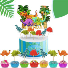 73 décorations de gâteau dinosaures pour anniversaire, thème dessin animé, en papier.