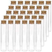 30pcs 25ml Glass Test Tubes, 20100mm Clear Flat Test Tubes with Cork Stoppers for Scientific Experiments, Bath Salt and Candy Storage