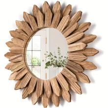 1pc 12 Inch Boho Sun Flower Shape Vintage Wooden Decorative Entrance Bedroom Living Room Wall Mirror