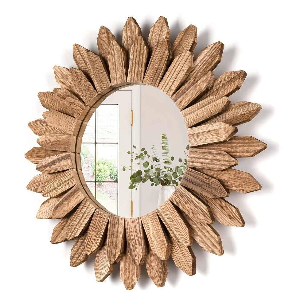 1pc 12 Inch Boho Sun Flower Shape Vintage Wooden Decorative Entrance Bedroom Living Room Wall Mirror