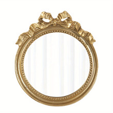 1pc Vintage Resin Mirror, Bow Table Mirror, Decoration Ornament, Photo Props, Wall Mirror, Makeup Small Round Mirror