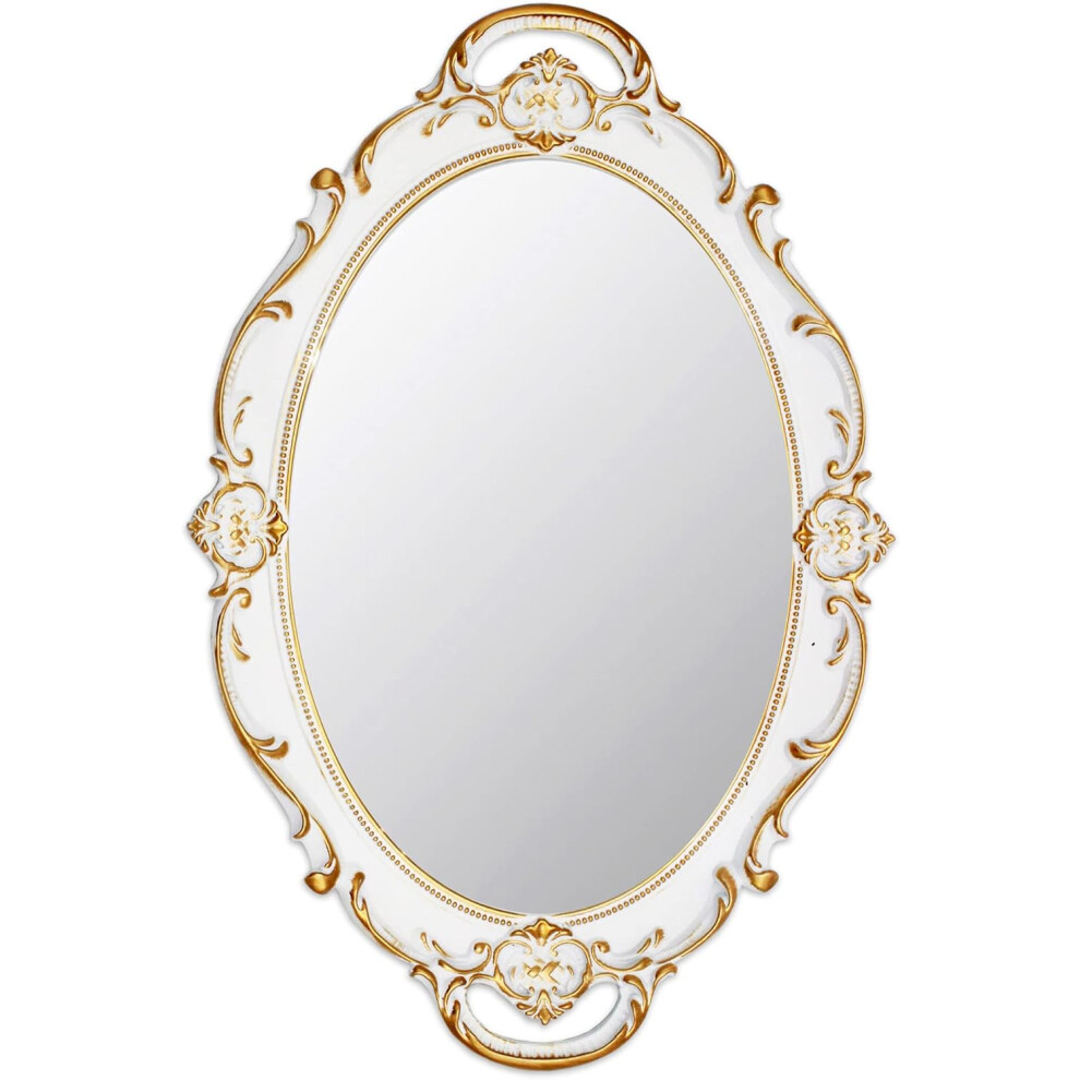 14.5 x 10 inchs Oval Antique Decorative Wall Mirror Vintage Hanging Mirror (White)-image-OPC-PJ9N6F2-NEW