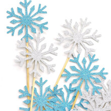 Frozen taarttoppers, 20 stuks sneeuwvlok cupcake toppers, Happy Birthday taarttopper set, zilveren en blauwe verjaardagstaarttopper