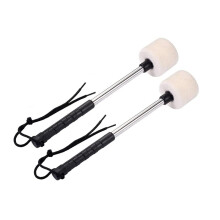 Lot de 2 mailloches de grosse caisse avec tĂŞte en feutre de laine, accessoire de percussion pour grosse caisse de fanfare, beige et blanc