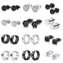 12 Pairs Earrings for Men Women, Stainless Steel Earrings Set Hoop CZ Earrings for Mens Earrings Stud Earrings Piercing Jewelry