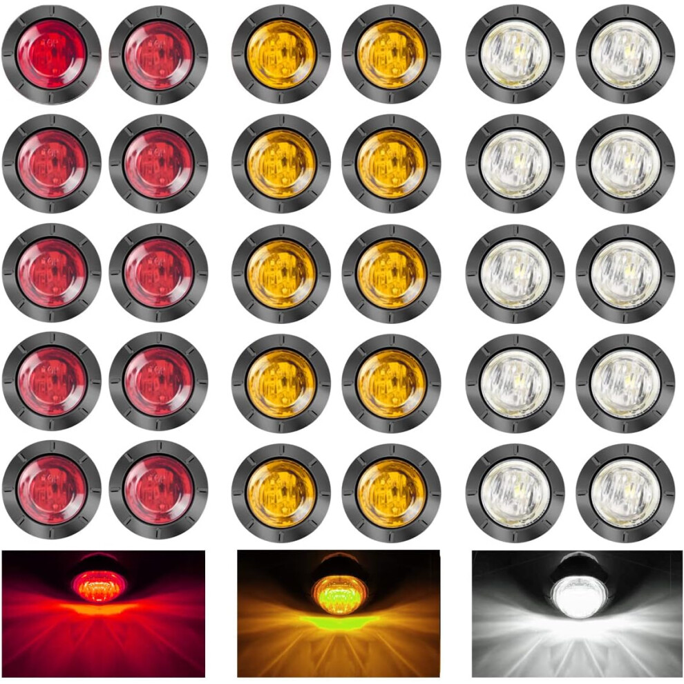 30Pcs 3/4" Round Led Front Rear Side Marker Indicators 12V Waterproof Clearance Marker 12V For Truck, Trailer, Car, Rv Markers Light 749764122336