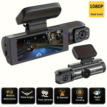 1080P Dual-Kamera, Dashcam für Autos, Front- und Innenraumkamera, Autokamera mit Infrarot-Nachtsicht, Loop-Aufnahme