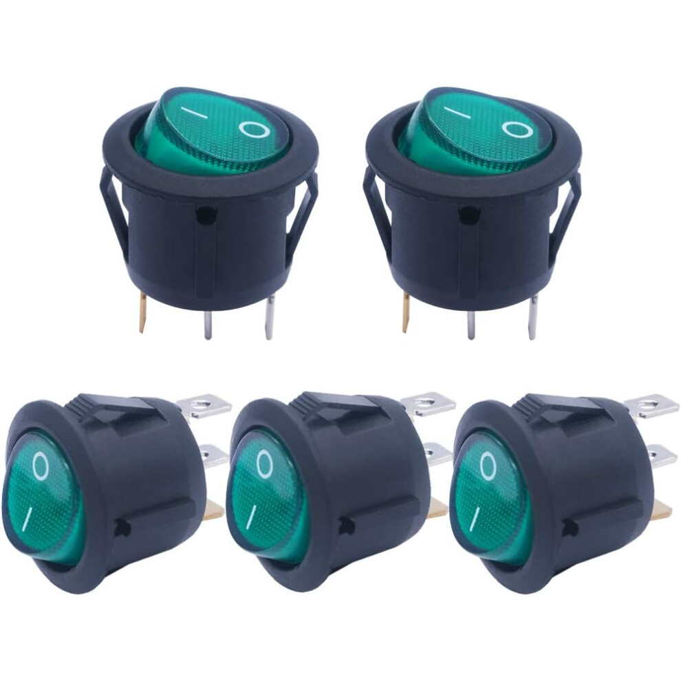 5Pcs Illuminated Round Rocker Switch 3Pin On-Off Snap-In Boat Car Rocker Toggle Switch Power Spst Kcd1 Switch Ac 250V 6A 125V 10A Green/Light 749764122725