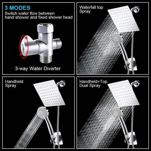 8" Rainfall Shower Head/Handheld Combo. Convenient Push-Button Flow Control Button for easy one-handed operation 1