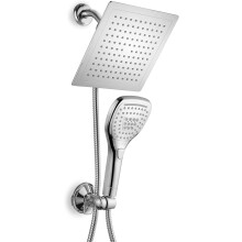 8-inch regendouchekop/handdouche-combinatie. Handige drukknop voor de waterstroomregeling, waardoor bediening met één hand eenvoudig is.