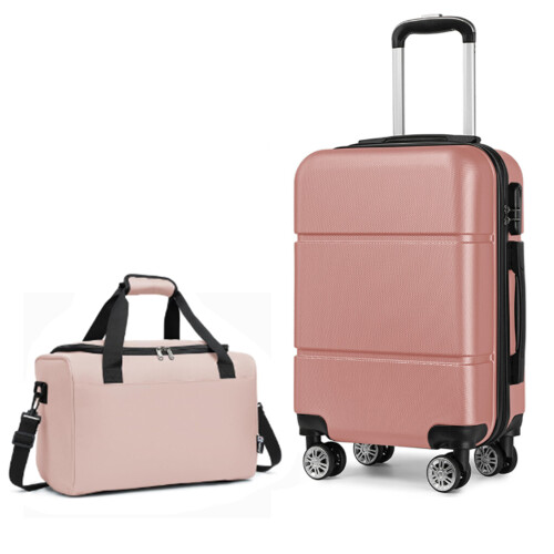 (Nude) Cabin Size ABS Hard Shell Suitcase With Duffel Bag