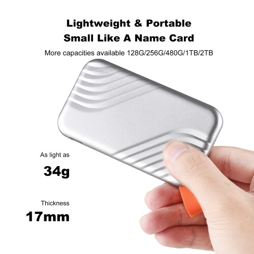Zinc Alloy External SSD 256GB Silver USB 3.1 Portable 520MB/s 2