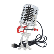 Retro-Metal-Mikrofon-Roboter mit Licht, 20x10x8cm, rotes Bar-Dekor