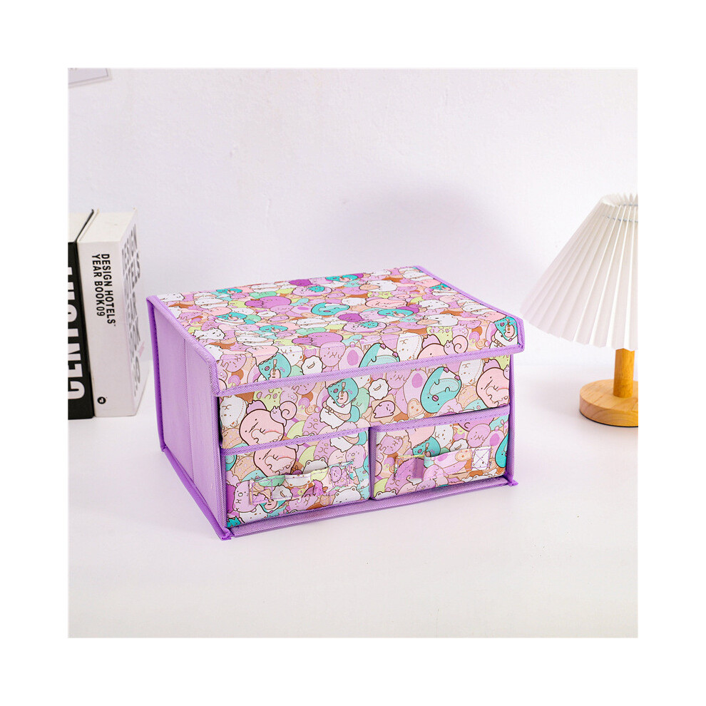 (Purple Corner Pile) Totoro Snoopy Cute Printed Drawer Style Foldable Double Layer Storage Box Flip-image-OPC-PJ9NH9D-NEW