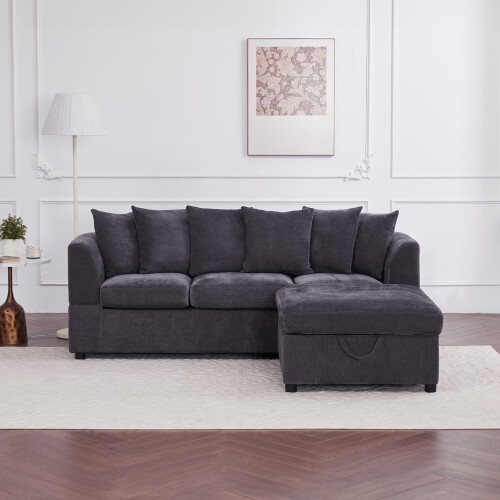 Living And Home Chenille Upholstered 3-Seater Corner Sofa with Footstool 1