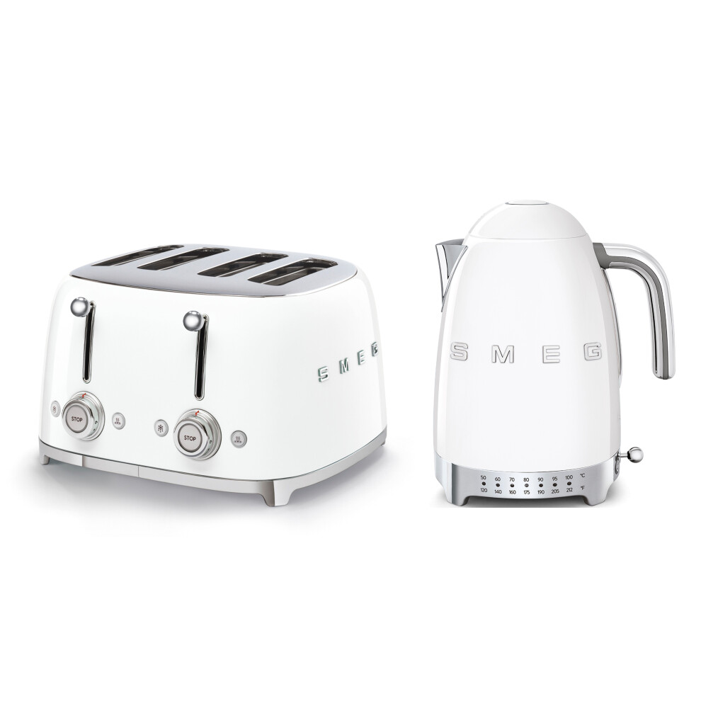 Smeg (White) Tsf03 4-Slice Toaster & Klf04 Variable Temperature Controlled Kettle Bundle White 1.7L