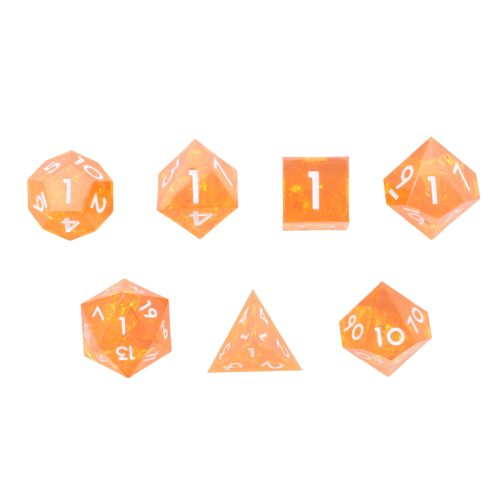 Polyhedral Dice Set 7 Piece Handmade with Edges for Table Games ,Shiny Orange