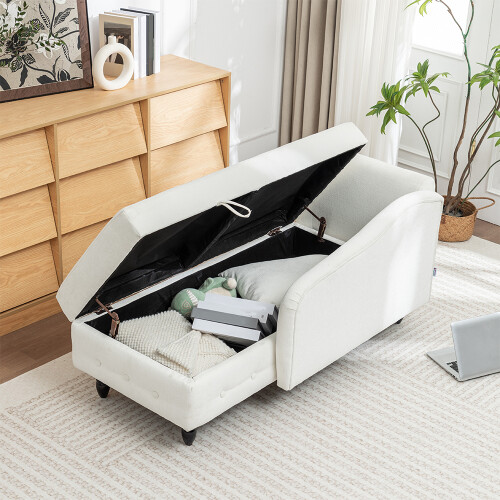 Living And Home Left Hand Facing Chenille Chaise Lounge with Storage and Pillow 1