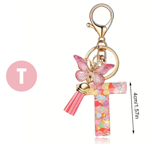 Pendentif lettre Y rose mignon porte-clés initiale papillon 2