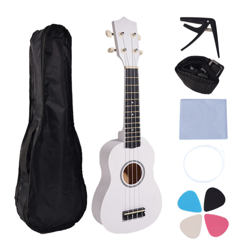 21Inch Ukulele Set for Beginners 4-String with Bag Clip&4 Picks-White