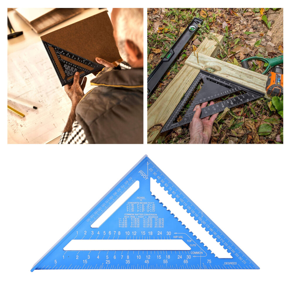 Aluminum Alloy Triangle Ruler, Metric & Imperial, Blue, High Accuracy 4901331218118