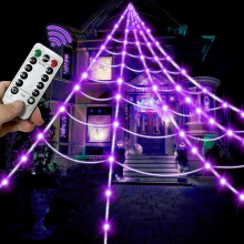 Halloween Decorations Lights, Brighter Spider Webs , Purple LED Light, Halloween Decor for Yard Outside, Halloween Decorations