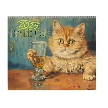 2025 Cat Wall Calendar Funny Cute Drunk Cats Themed Calender