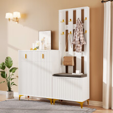 (white) Wardrobe set with shoe bench and cushion