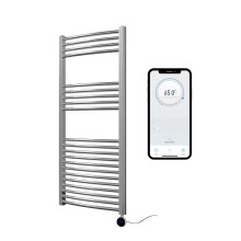 (500mm W x 1200mm H) Chrome Electric Smart WiFi Controlled Heated Towel Rail Curved 7 Day Programmable Timer App Compatibility