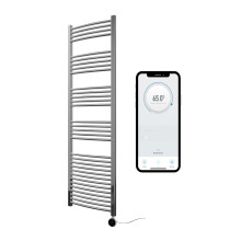 (500mm W x 1800mm H) Chrome Electric Smart WiFi Controlled Heated Towel Rail Curved 7 Day Programmable Timer App Compatibility