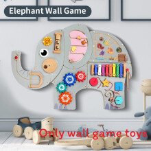 (Elephant Gray) Lion Kids Elephant Wooden Wall Game Toy With Interactive Learning For Puzzle