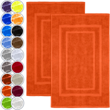2x Luxury Cotton Bath Mats Terry Towelling 1000GSM Bathroom Rugs Soft Absorbent (Orange)