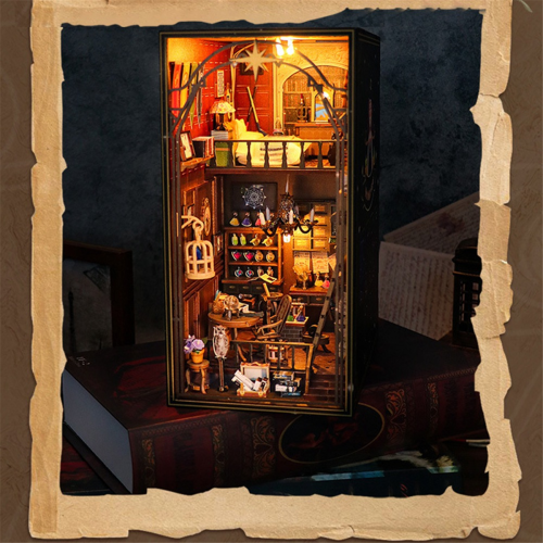 Kit De Maqueta Casa De Madera – Salón De Libros Retro Con Luces LED, 23x23x17 Cm